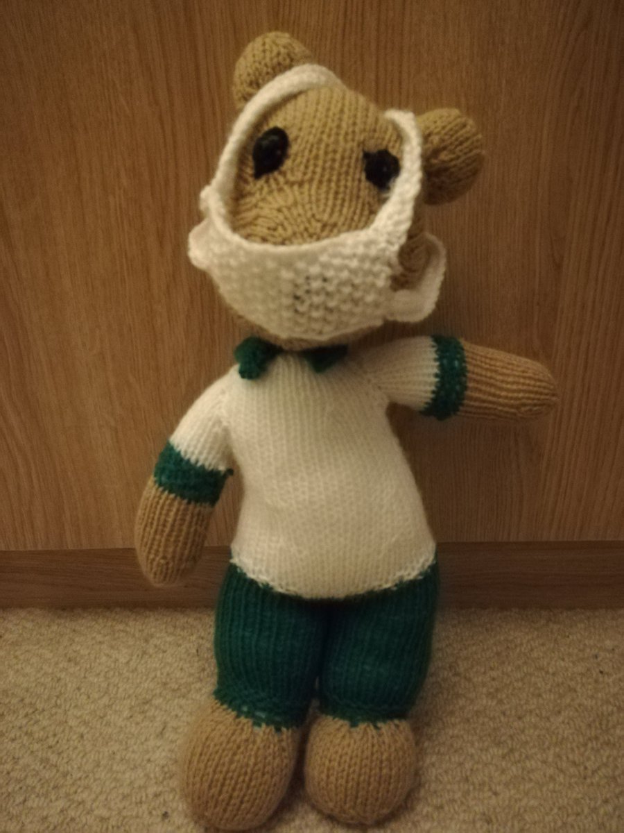 AmyBest25's tweet photo. Mum knit me an OT fit with a mask, he's called Arnold #OT #shecanknitanything https://t.co/T644jYgpES