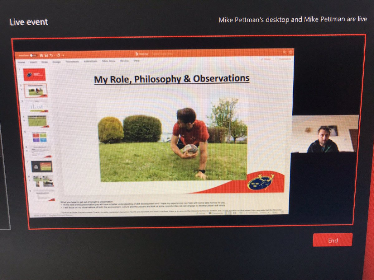 KeithMurph9's tweet photo. Really enjoyed moderating tonight’s webinar with @Munsterrugby technical skills development coach Mike Pettman &amp; getting familiar with producing these live events 📺👍#munsterstartshere #alwayslearning https://t.co/FR9Y2VUmhj