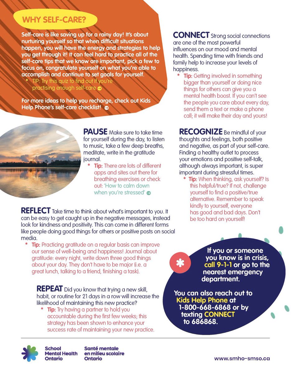 DrAlisonInglis's tweet image. Mental Health Week:  Great self-care tips for youth from @SMHO.  Access full tip-sheet here:  ow.ly/KSfm50zv1jZ  #MentalHealthMatters #GetReal #StrongerTogether @UCDSB