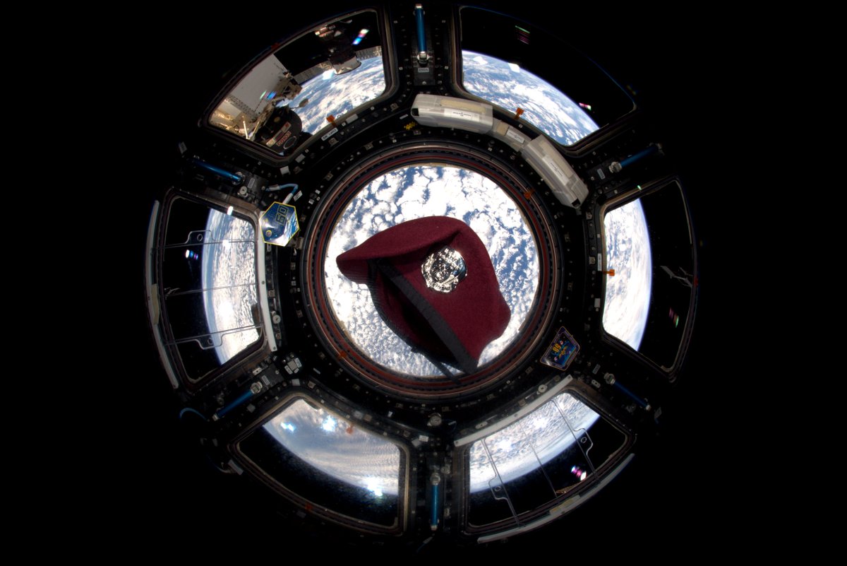 SpecWarAirmen's tweet photo. Brent Maney, Human Space Flight and former PJ, and Chief Master Sgt. Michael Ziegler, 308th Rescue Squadron pose with the beret that was flown in space which was presented to him during his retirement ceremony #pararescue #specialwarfareairmen #patrickafb #thatothersmaylive https://t.co/XBWn3XDuD4