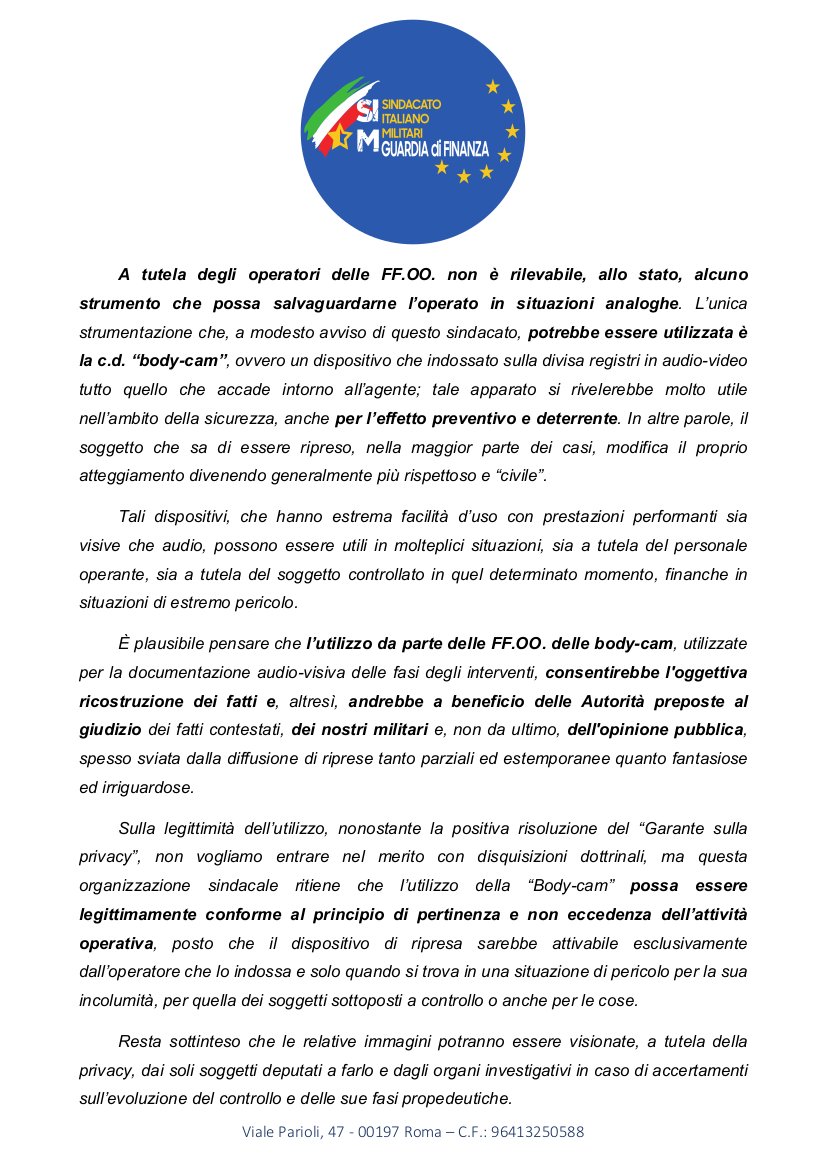SFinanza's tweet photo. Il #SIMGdF chiede a gran voce la dotazione delle 𝐛𝐨𝐝𝐲𝐜𝐚𝐦 per tutti gli Operatori del Comparto Sicurezza 👮♂️
🇮🇹 𝑵𝒐𝒊 𝒔𝒕𝒊𝒂𝒎𝒐 𝒅𝒂𝒍𝒍𝒂 𝑵𝒐𝒔𝒕𝒓𝒂 𝒑𝒂𝒓𝒕𝒆... 🇮🇹
#bodycam #guardiadifinanza #tactical #gdf #tacticallife #fiammegialle🔰 #sindacato @GDF #sindacato https://t.co/eAmlCs9kOA