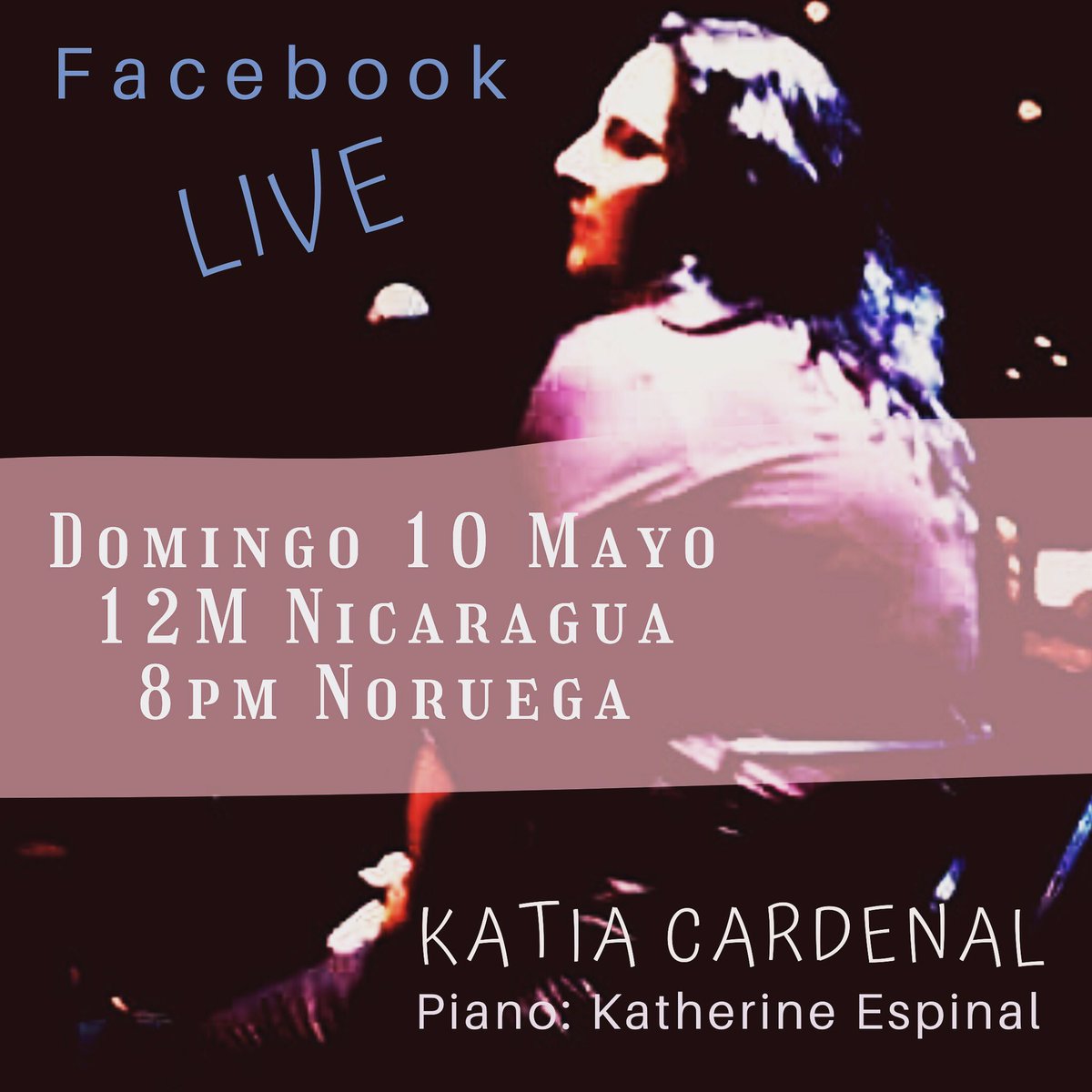 Nuestra cita es este domingo para un Facebook Live ! 
<a href="/katiacardenal/">katia cardenal MUSICA</a> <a href="/kattespinal/">Katerine Espinal</a> 
#livestream 
#conciertoencasa

Aporte voluntario 
BAC Córdobas 018010827 
Vipps 93925655 
paypal.me/KatiaCardenal