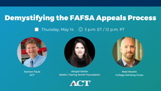 ACT's tweet photo. We're hosting a webinar to help families who’ve experienced economic loss or financial instability due to COVID-19 understand their options to appeal their school’s #finaid decision.

Register now: https://t.co/ZC49N7Js3n

@SHSFunds @swiftstudents @abigailseldin @AdvisingCorps https://t.co/xRINebyWN7