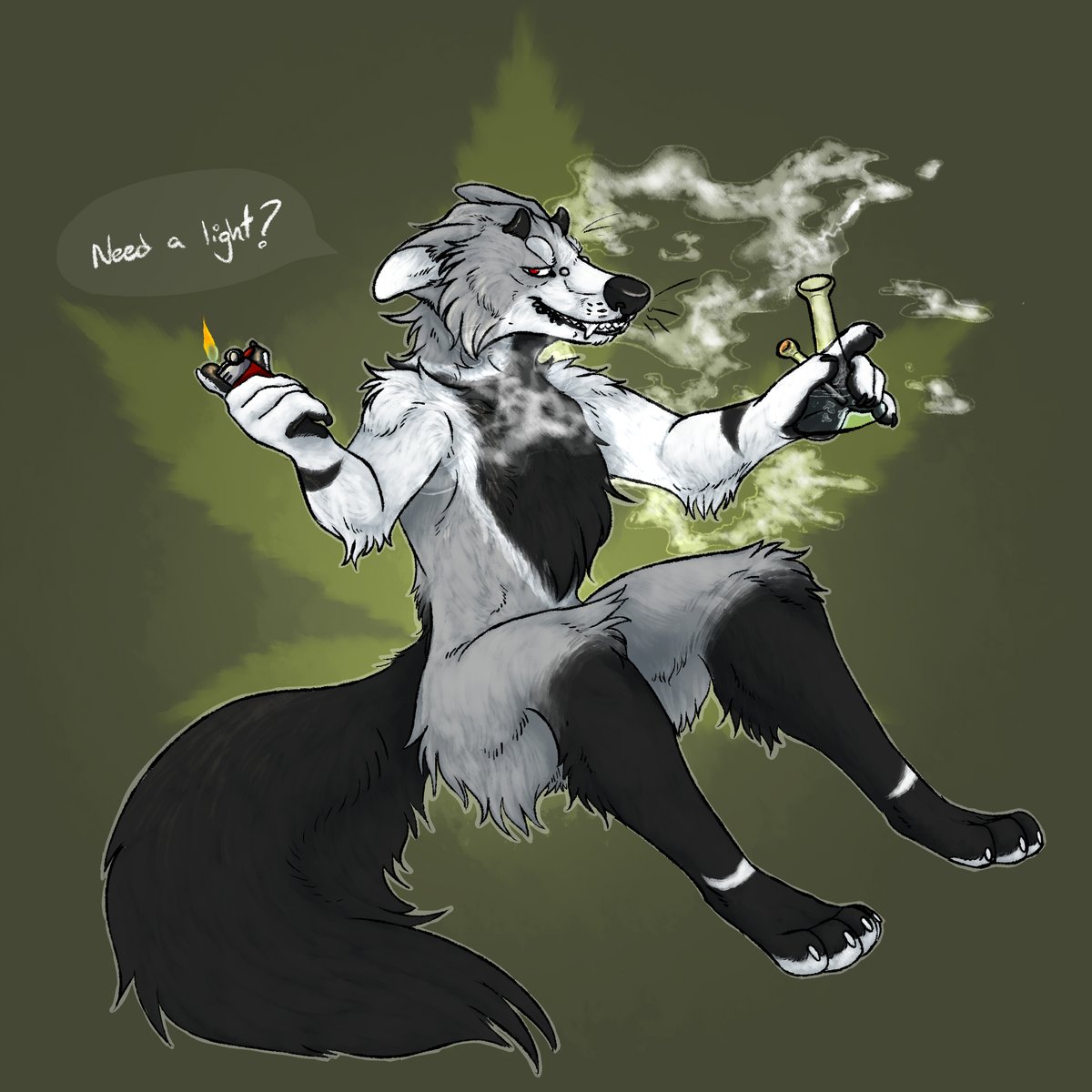 finished up my part of an art trade for my pal <a href="/ArchieDang/">Hog</a>!! i love drawing long fur and 420 themes so i def had a blast with this piece!

🐺💨