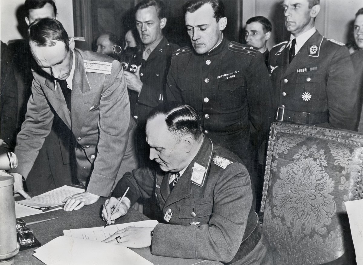 Good morning all & on this day in 1945, Nazi Germany surrendered to the Allies at Reims, France. Jodl signed for the Nazis. General Eisenhower sent his chief of staff, General Bedell Smith, to sign for the US as Ike did not want to deal with the Nazis himself-but Ike got the pens