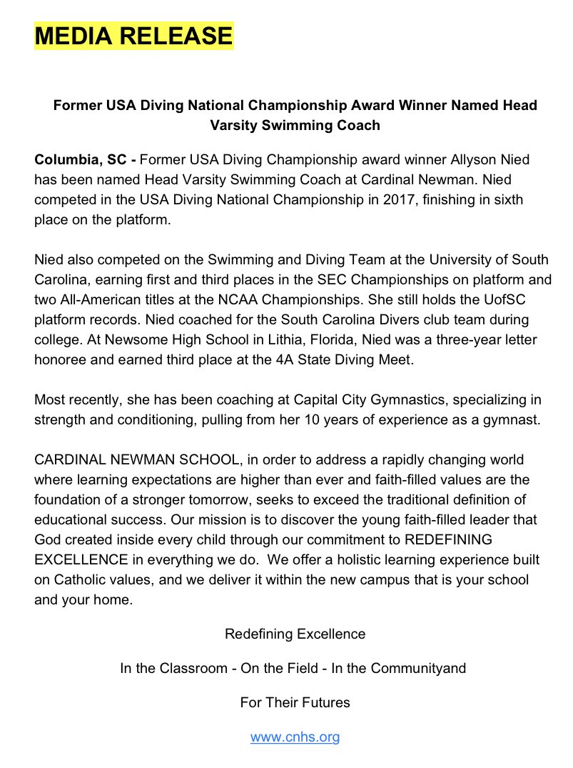 CNathletics1's tweet photo. Welcome to the @4CardinalNewman Family our new swimming coach Allyson Nied! Looking forward to the future of #CardinalSwimming #BackTheBird https://t.co/idkb6rsnzX
