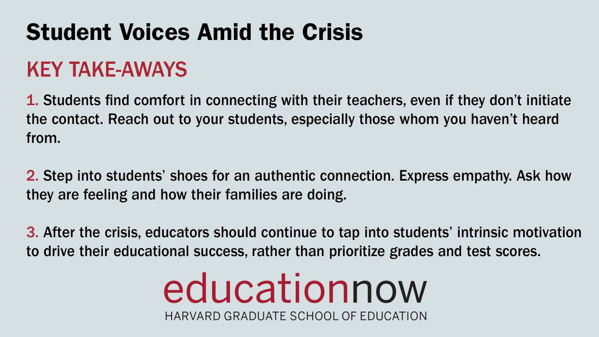hgse's tweet photo. We spoke with four high school students about how their lives and educations have changed as the world continues to face the COVID-19 crisis and compiled the key take-aways from this #EducationNow session.

Re-watch the entire conversation: https://t.co/8wiuuuAGuD https://t.co/SCiOXmKWGu