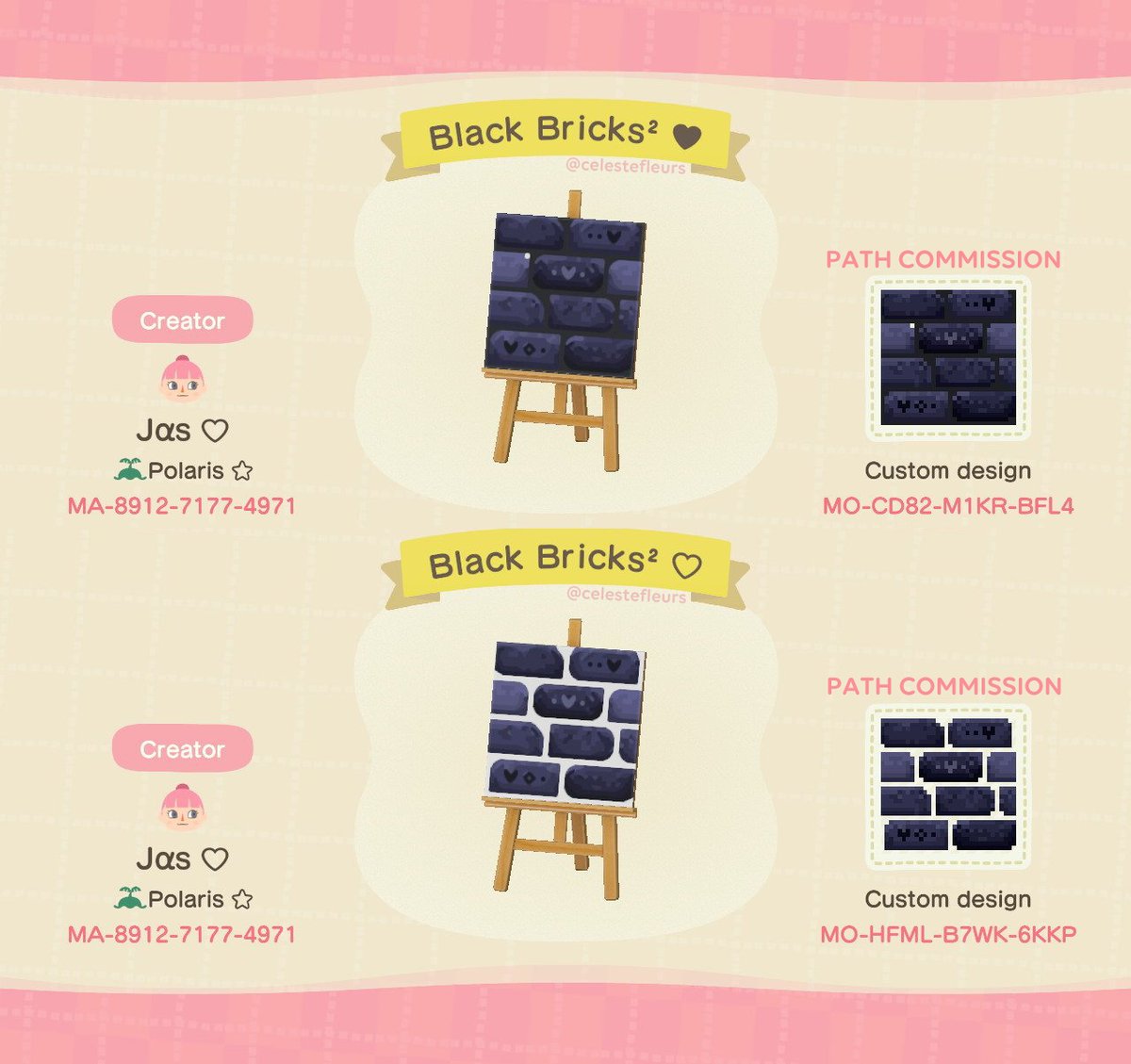 celestefleurs's tweet photo. i’m so excited to post these, my black paths commissioned by @Alliecatstrophe!!! 🖤 these are intended for use over stone paths, plus a friend informed me that they also match the zen fence! rts are appreciated!! ♡ #AnimalCrossingNewHorizions #ACNHDesigns #ACNHpath https://t.co/11cmUhFoLr