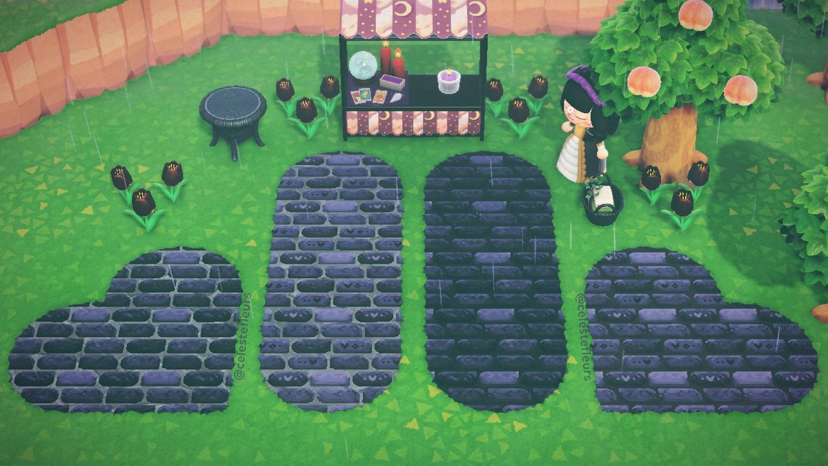 celestefleurs's tweet photo. i’m so excited to post these, my black paths commissioned by @Alliecatstrophe!!! 🖤 these are intended for use over stone paths, plus a friend informed me that they also match the zen fence! rts are appreciated!! ♡ #AnimalCrossingNewHorizions #ACNHDesigns #ACNHpath https://t.co/11cmUhFoLr