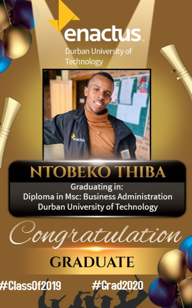 enactus_dut's tweet photo. We would like to congratulate all our @enactus_dut team members on completing their academic journey -Congratulations Class of 2019๐๐ซ graduates and we wish you all the best in your future adventures๐๐!!!
#WeAllWin
#OwnYourFuture
#LockdownGraduationDay
#StayHomeStaySafe https://t.co/vTVGxDzOYH