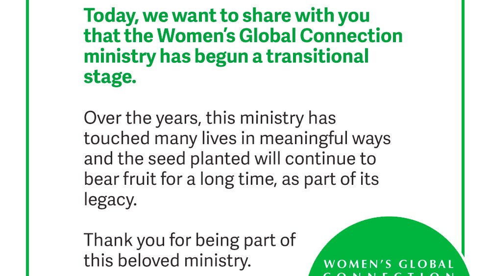 WGCinSA's tweet photo. Today, we want to share with you that the Women’s Global Connection ministry has begun a transitional stage. https://t.co/OZ0vSc8mVd