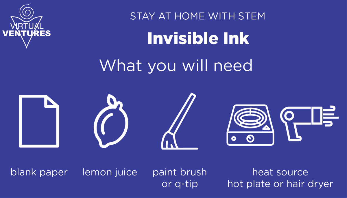 virtualventures's tweet photo. Have you ever wanted to write a secret message? Well now you can! And all you need to do is heat it up to reveal! #StayAtHomeWithSTEM https://t.co/YcYXeXx8Ly