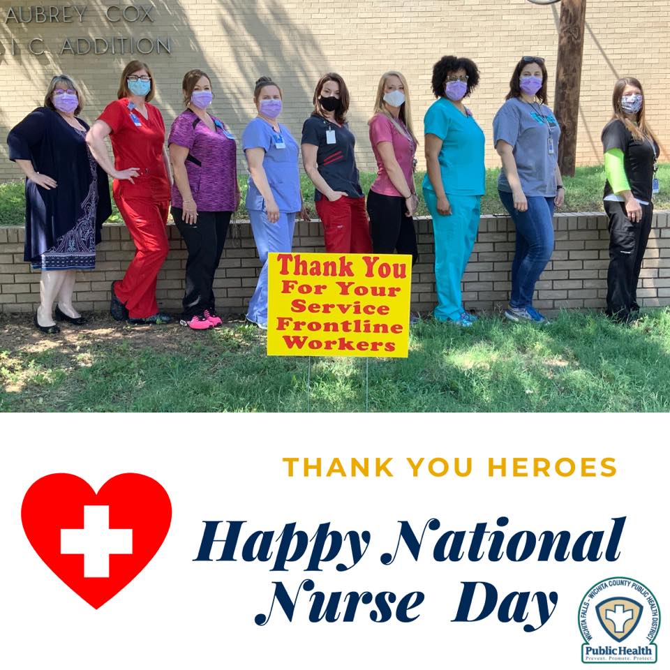 WFOEP's tweet photo. #HappyNationalNurseDay to our amazing Wichita Falls-Wichita County Public Health District nurses! You’re all our super heroes! #combatcovid19 #wfwcphd https://t.co/UZDb0cNDpB