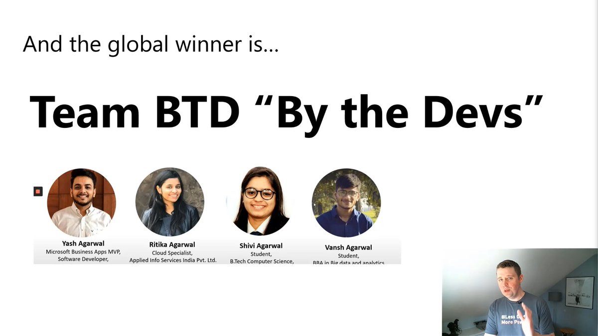 Congrats #TeamBTD!  #Hack4GoodMBAS #MSBizAppsSummit.  So proud to work with two of these folks: @yashagarwal1651 and @agarwal_ritika.  #WeAreAIS @aisteam