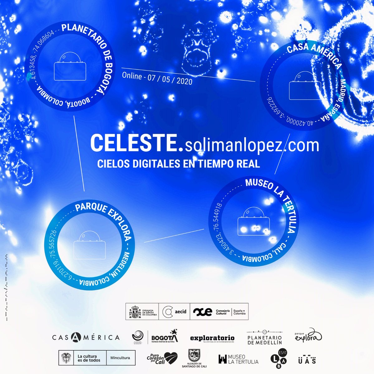 ESAT_Valencia's tweet photo. “CELESTE” obra de @solimanlopez director de #ESAT_LAb (I+D+i) de @ESAT_Valencia y fundador de @harddiskmuseum se inaugura con colaboración de la embajada de España en Colombia, CasaAmerica, MuseoTertuliadeCali, PlanetariodeBogotá a través de IDARTES y ParqueExploradeMedellín. https://t.co/g7iYbWpdou