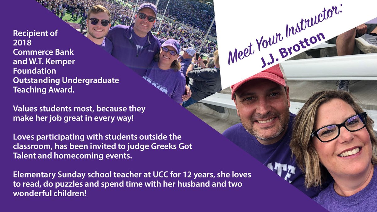 kstatemarketing's tweet photo. Meet the AMAZING J.J. Brotton, marketing instructor and avid student supporter! 😊💜 https://t.co/5Dia7Nq1me