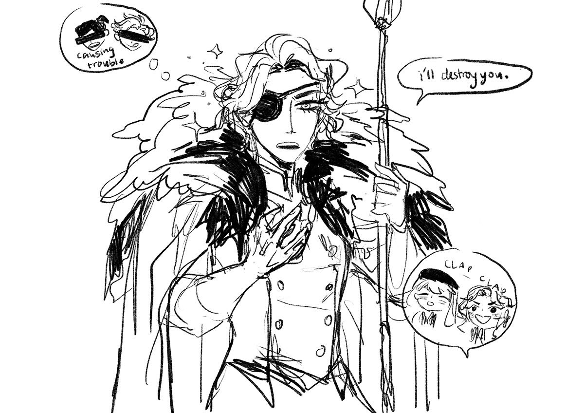 late night brain rot........ s(ylvain)omeone found dimitri's old cape and eyepatch (1/2) 