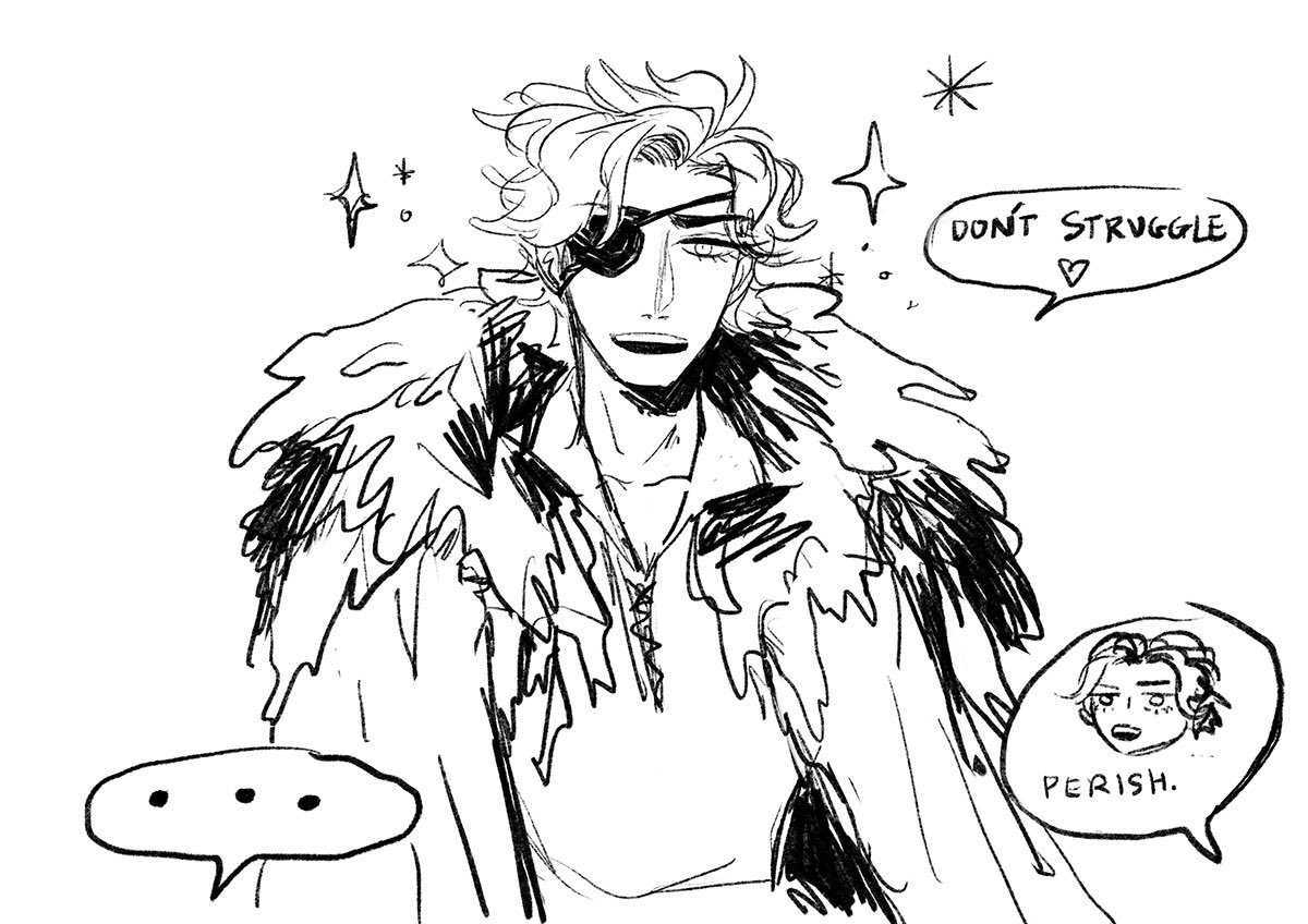 late night brain rot........ s(ylvain)omeone found dimitri's old cape and eyepatch (1/2) 