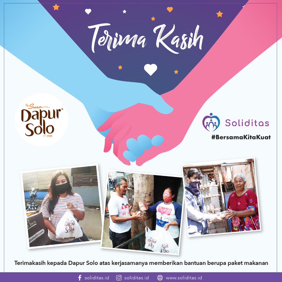 Soliditas_ID's tweet photo. Terima kasih kepada Resto Swan Dapur Solo yang telah membantu Sahabatbersama Soliditas

InsyaAllah donasi yang Anda berikan akan disalurkan tepat sasaran, transparan dan tepat waktu oleh organisasi non-profit berijin resmi.
.
Info donasi : https://t.co/d6E8r7uH7y
#BersamaKitaKuat https://t.co/XggB85NI9e