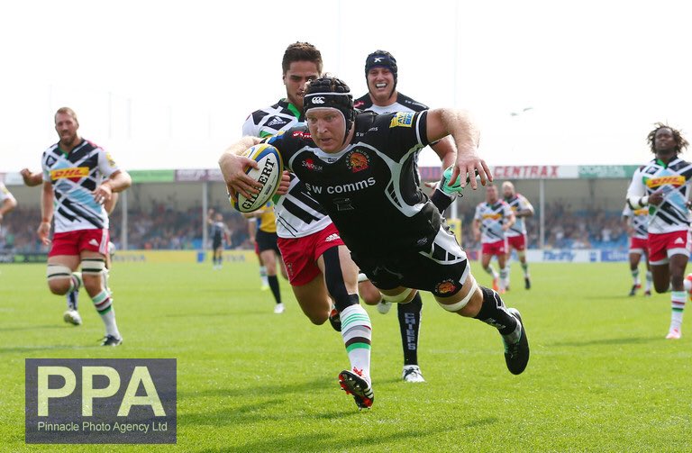 ppauk's tweet photo. #Fromthearchive Day 37. Back to September 2014 as @ExeterChiefs beat @Harlequins 36 - 13. @Sladey_10 scoring his first @premrugby try. #uklockdown gives us the opportunity to delve into our archive. Each day we explore the images we may have forgotten. @nowellsy15 @Yenz_2 https://t.co/FAIc6AOx4D