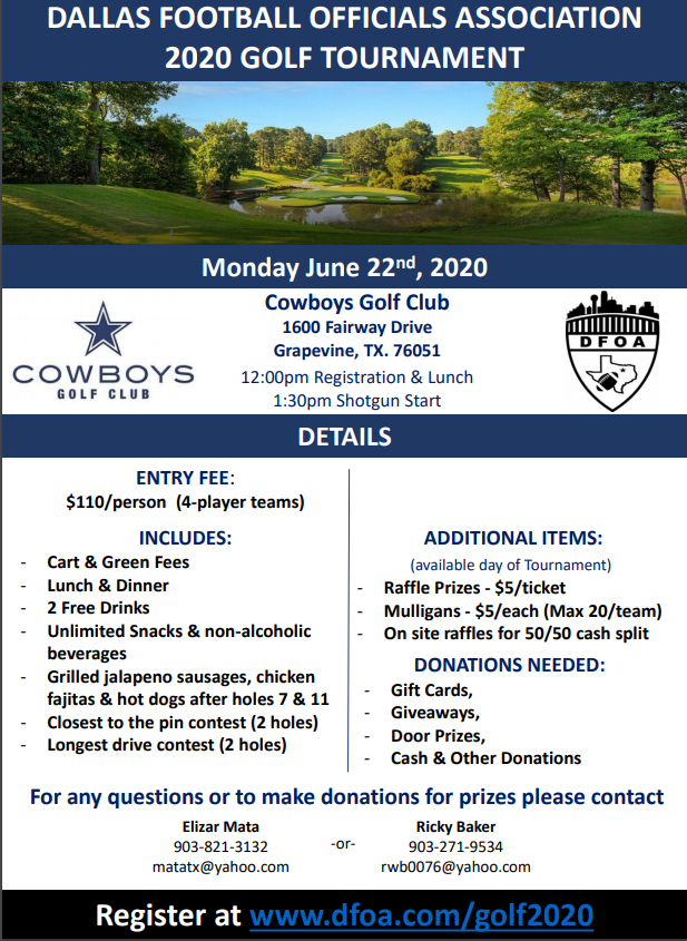 Mark your calendars and get your teams ready!  The DFOA annual golf tournament is next month!