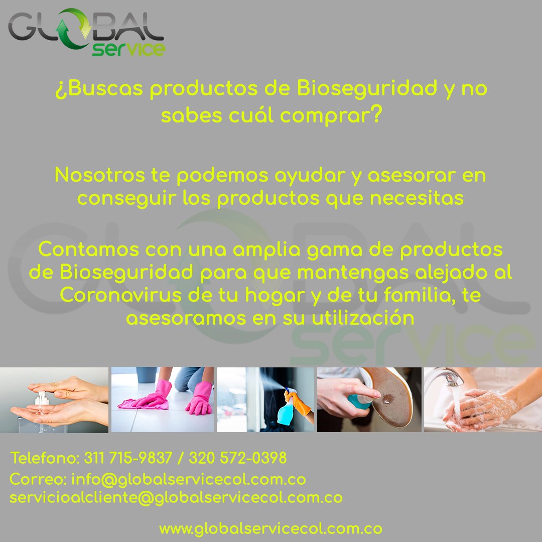 GlobalService_C's tweet photo. Son productos diseñados para la eliminación rápida de bacterias y virus, todos nuestros productos están soportados con fichas técnicas.

Contáctanos a través de  nuestras redes: @globalservicecolombia 
Y nuestros números telefónicos:
311 715-9837 l 320 572-0398

#gel #sanitizante https://t.co/WnkFmfL8G0