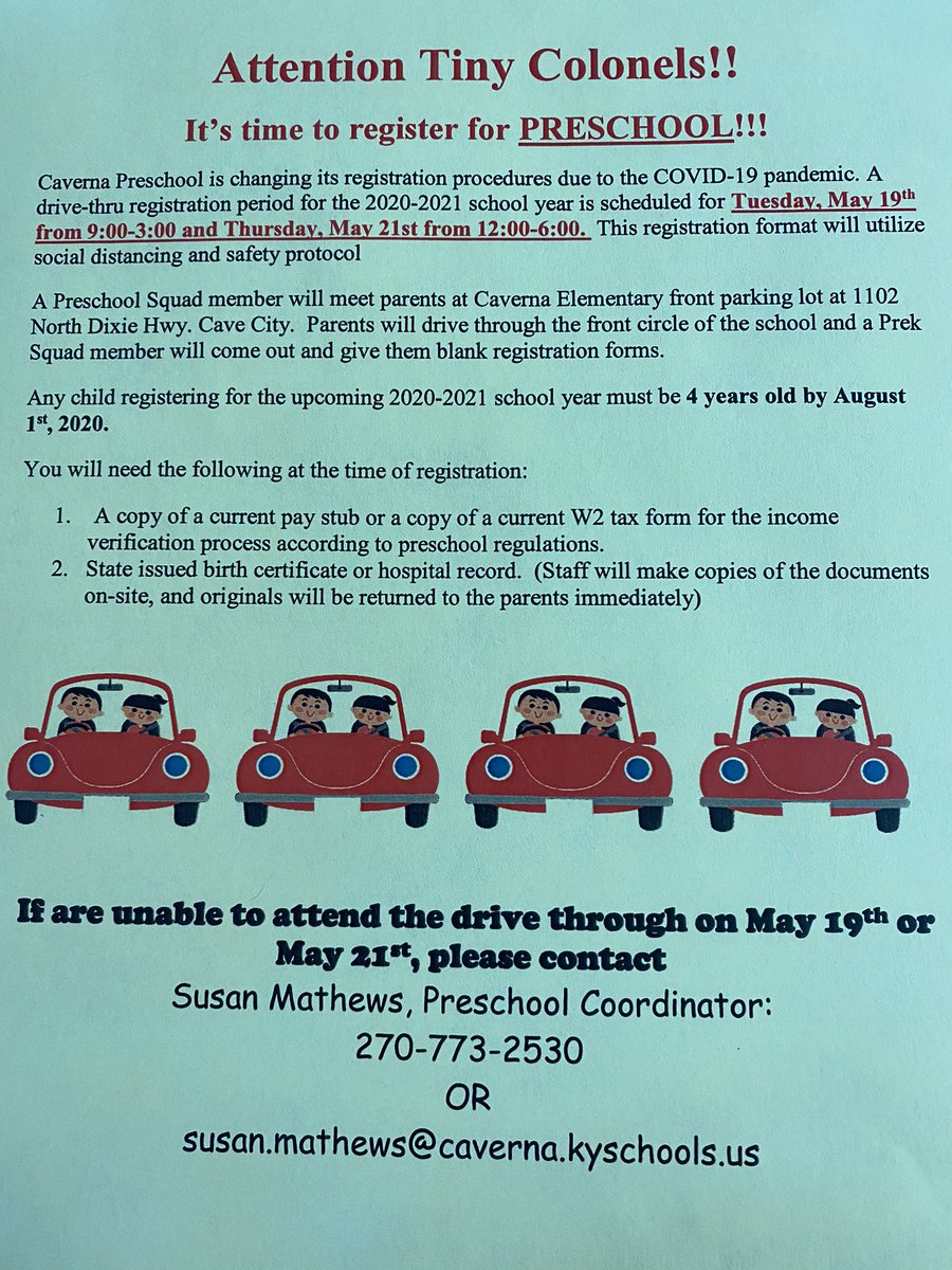 Attention all families with a 4 year old wanting to start preschool in the fall, please see the flyer below. We are hosting a drive-in preschool registration! Also, anyone that registers these two days will receive a free backpack full of goodies!