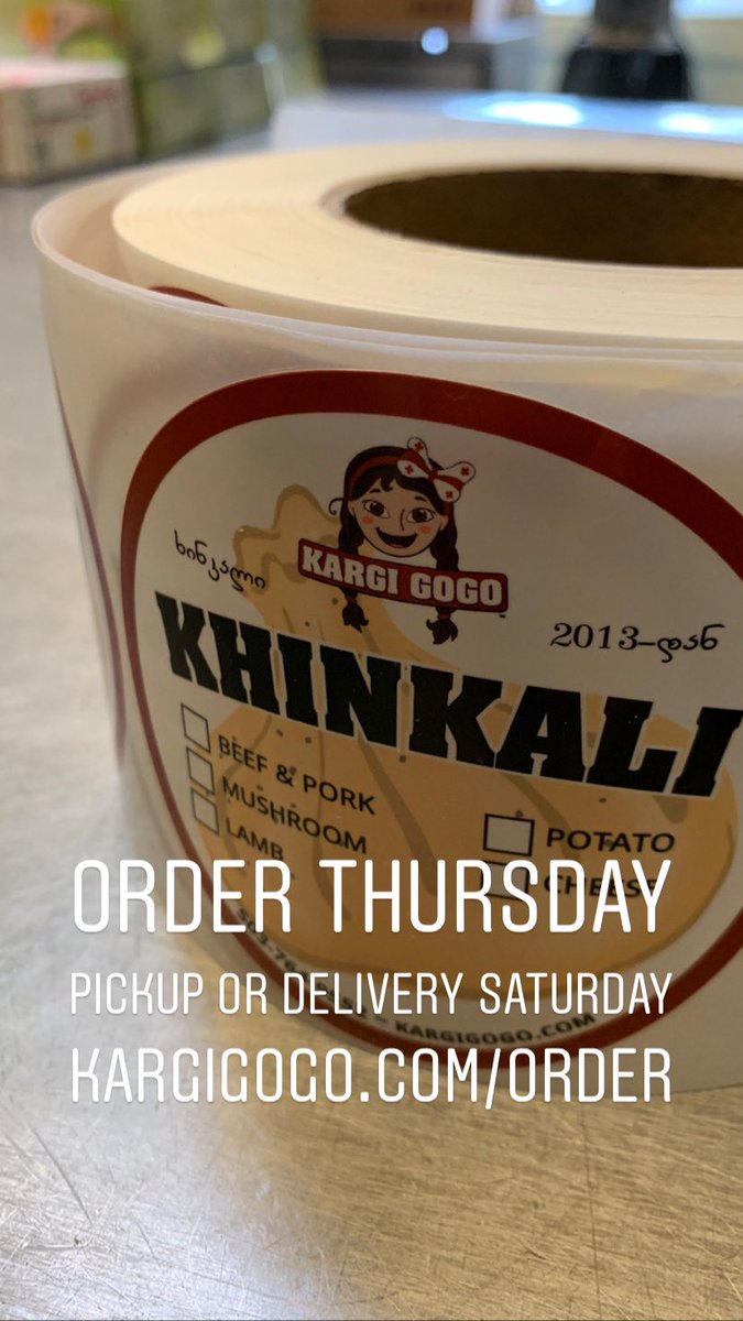 Tomorrow 5/7 - order frozen khinkali, take & bake khachapuri, Georgian wine and more for pickup/delivery Saturday 5/9. Details at kargigogo.com/order. #khinkali #khachapuri #georgianfood #georgianwine