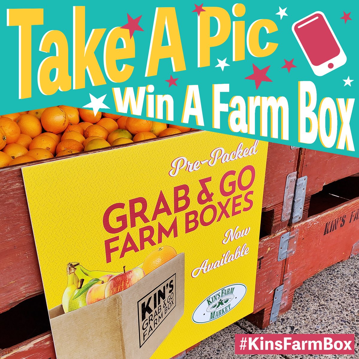 KinsFarmMarket's tweet photo. WIN A FARM BOXβ worth $60! πΈ Simply take a photo of the Grab & Go #FarmBox sign (like the one pictured above). Then, post it on Facebook, Instagram w/ hashtag #KinsFarmBox PLUS the Kinβs social handle: @KinsFarmMarket. We will choose 1 winner ea week in May. Each post = 1 entry! https://t.co/UNV8aGDZTl
