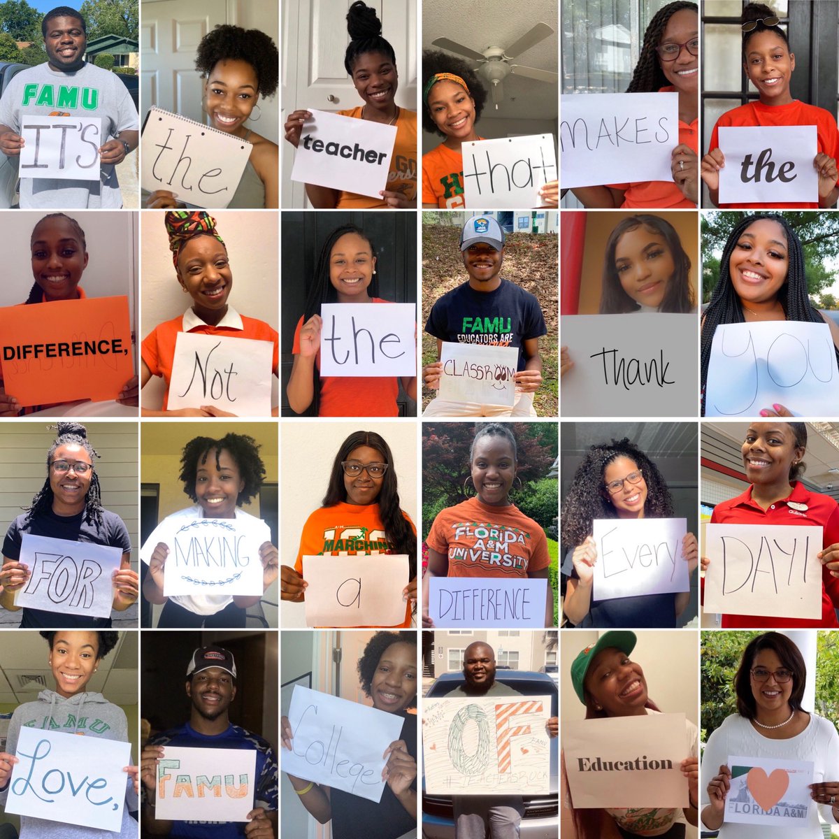 FAMUSFEA's tweet photo. “Teachers are one of a kind. Teachers are the ones who make a difference. Teachers are the ones that inspire!” 

Happy Teachers Appreciation Week! From Florida A&amp;M University College of Education scholars🐍🍎 #happyteacherappreciationweek #teachers https://t.co/2r9KgKN9RO