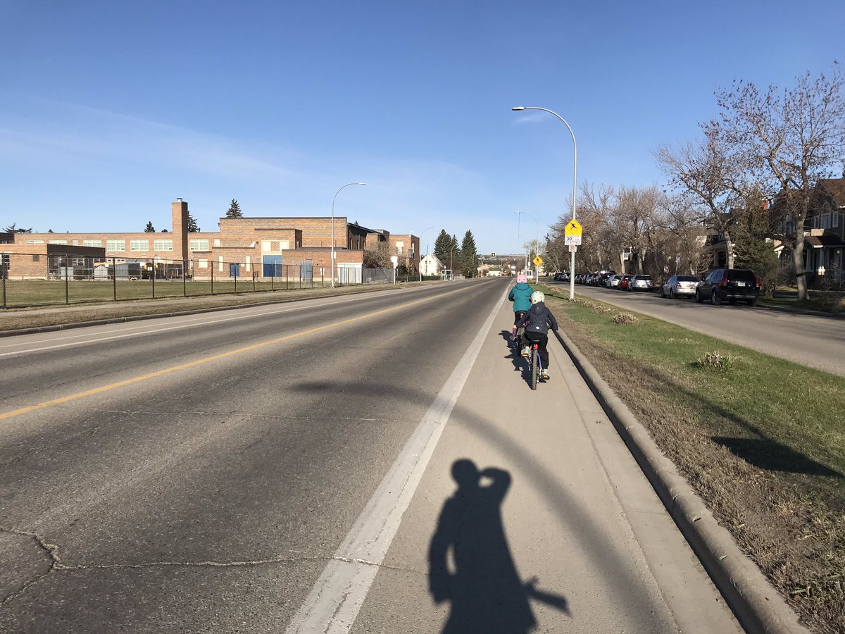 CPageYYC's tweet photo. Could we create a web of protected cycle tracks around every school?
Imagine what it would do for air quality at pickup & drop off?
This could improve a generations physical health?
#yycbike #yyccc #yycplan #covidyyc #cbeyyc #COVIDAB #ableg #yegbike #VisionZero #yegcc https://t.co/rhfNDCB9I2