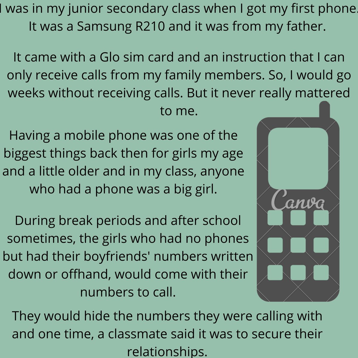 Amaaranthine's tweet photo. I shared my first phone experience with all of the mad things it came with. π
Do well to read.
I would love to read your experience too.
Thank you.π
#storritella
#WritingCommunity
#writing
#Read
#day127
#lockdownextension
#365DaysofWritingin2020 https://t.co/WcZKMzj1Vm