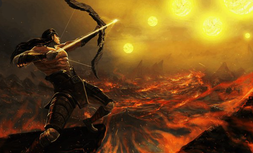 Exhibit 4: Yi the Archer 羿. The 10 sun gods decided to troll humanity by rising all at once, scorching the earth and evaporating the rivers. Got so salty that he whipped out his bow and shot 9 of them down. The final one was like "SHIT, SORRY MAN" and rose on schedule ever since