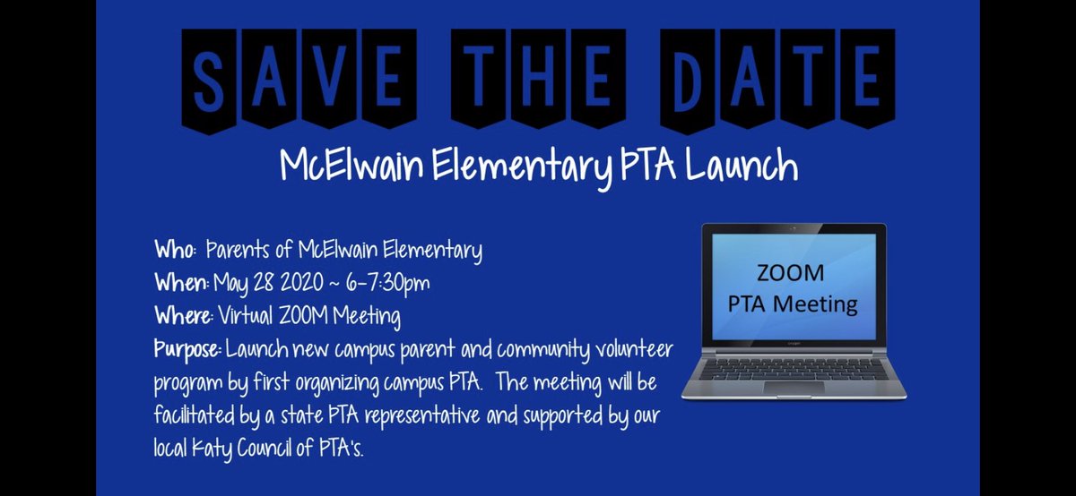 Save the Date: PMCE PTA Launch- May 28 - 6pm - Virtual ZOOM Meeting