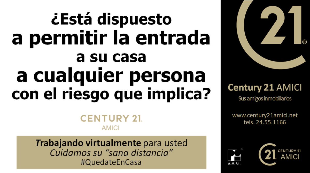 Century21amici's tweet photo. Seguridad para Usted y su familia! @Century21amici #QuedateEnCasaYa #covid_19mexico #CoronavirusMx #Coronavirusmexico #BienesRaices #Inmobiliaria #Casa #Venta #Inmuebles24 #SegundaMano #MetrosCubicos #Propiedadescom #Vivanuncios #TrueHomeMx #Century21 T.55.24.55.1166 https://t.co/KWZgKFRUvZ