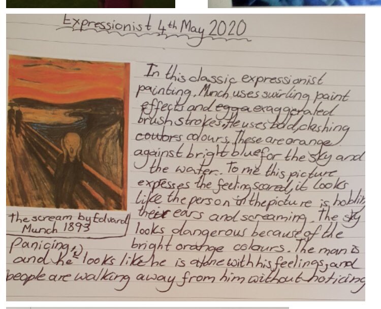 Valkyrie Class have been looking at the work of the Expressionists.  Some super reflections on the powerful emotions expressed in the Edvard Munch classic, The Scream’.