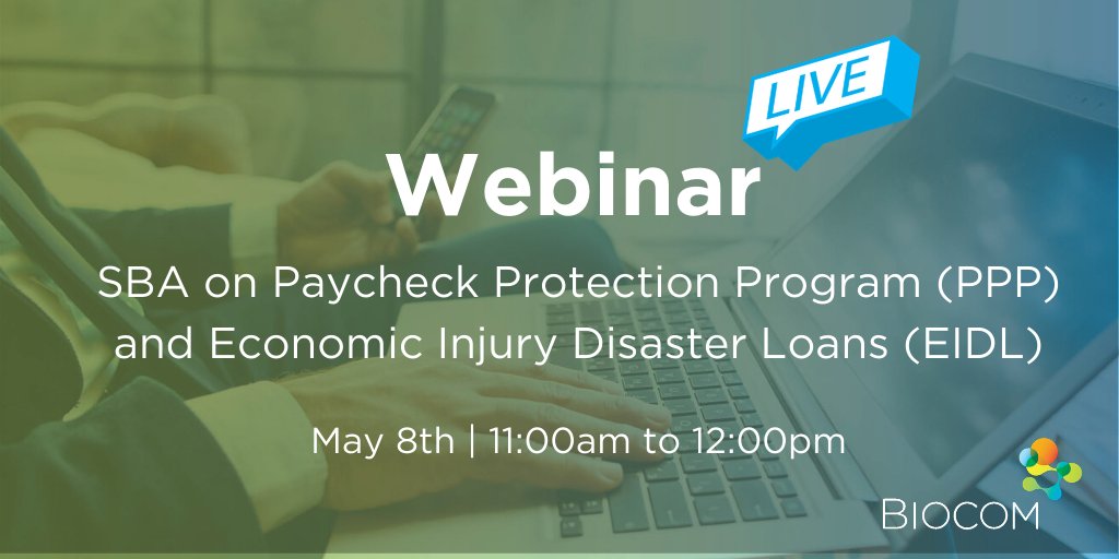 Join <a href="/biocom/"></a> and U.S. SBA this Friday, 5/8, for a webinar to discuss PPP and EIDL loan programs. Discussion &amp; Q&amp;A will focus on application process, tips and what to expect after applying. bit.ly/3caJmrx