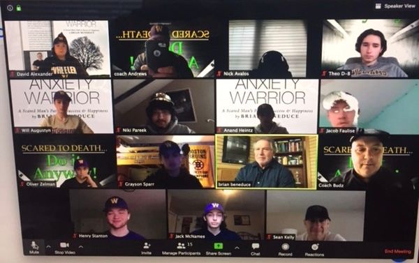 WheelerWarriors's tweet photo. Baseball Coach Mark Andrews invited friend and motivational speaker, Brian Beneduce, to meet and speak with his team this afternoon. Beneduce, also a published author, discussed overcoming fear and anxiety on the playing field and beyond. Thank you, Brian!#SpiritStrong https://t.co/j91ymrJqrr