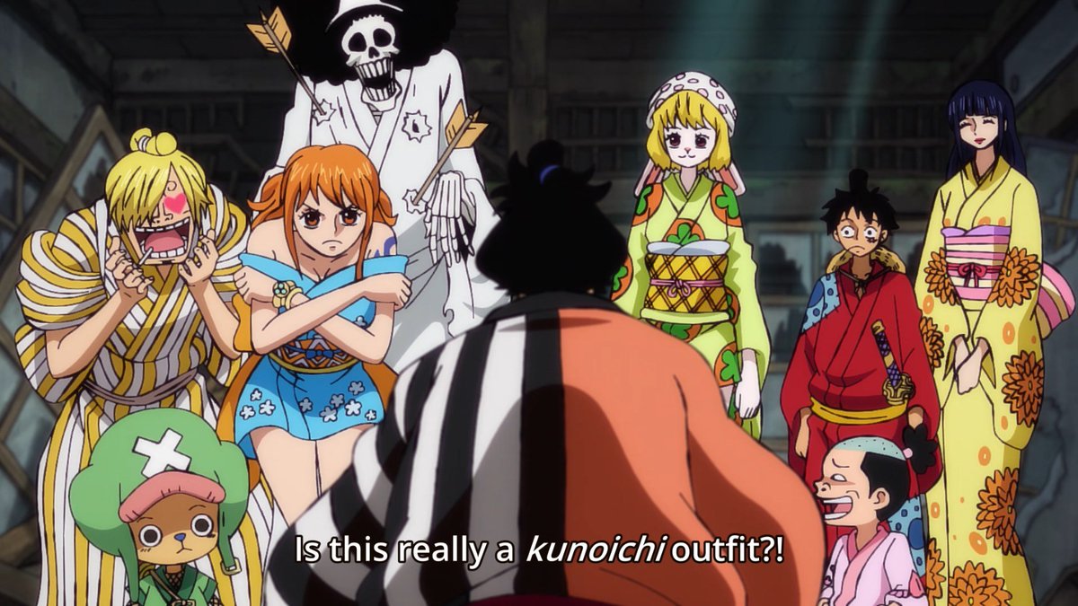 Don't know what Nami's upset about when she usually wears more revealing clothes than this. Guessing it's because it wasn't something she chose but what a "dirty samurai" chose ^^; #OnePiece Don't know what Nami's upset about when she usually wears more revealing clothes than this. Guessing it's because it wasn't something she chose but what a "dirty samurai" chose ^^; #OnePiece