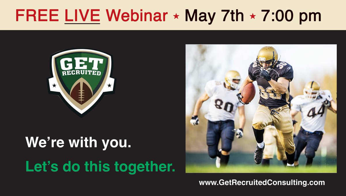 Get Recruited (@get__recruited) on Twitter photo Don't miss our Recruiting Webinar (did I mention it's LIVE so you can ask questions!!!) on Thursday, May 7th at 7:00 pm. It's action-packed and filled with valuable content that you can implement right away!
Sign up :
event.webinarjam.com/register/28/10…
<a href="/Get__Recruited/">Get Recruited</a>
@myfootballeval1 Don't miss our Recruiting Webinar (did I mention it's LIVE so you can ask questions!!!) on Thursday, May 7th at 7:00 pm. It's action-packed and filled with valuable content that you can implement right away!
Sign up :
event.webinarjam.com/register/28/10…
<a href="/Get__Recruited/">Get Recruited</a>
@myfootballeval1