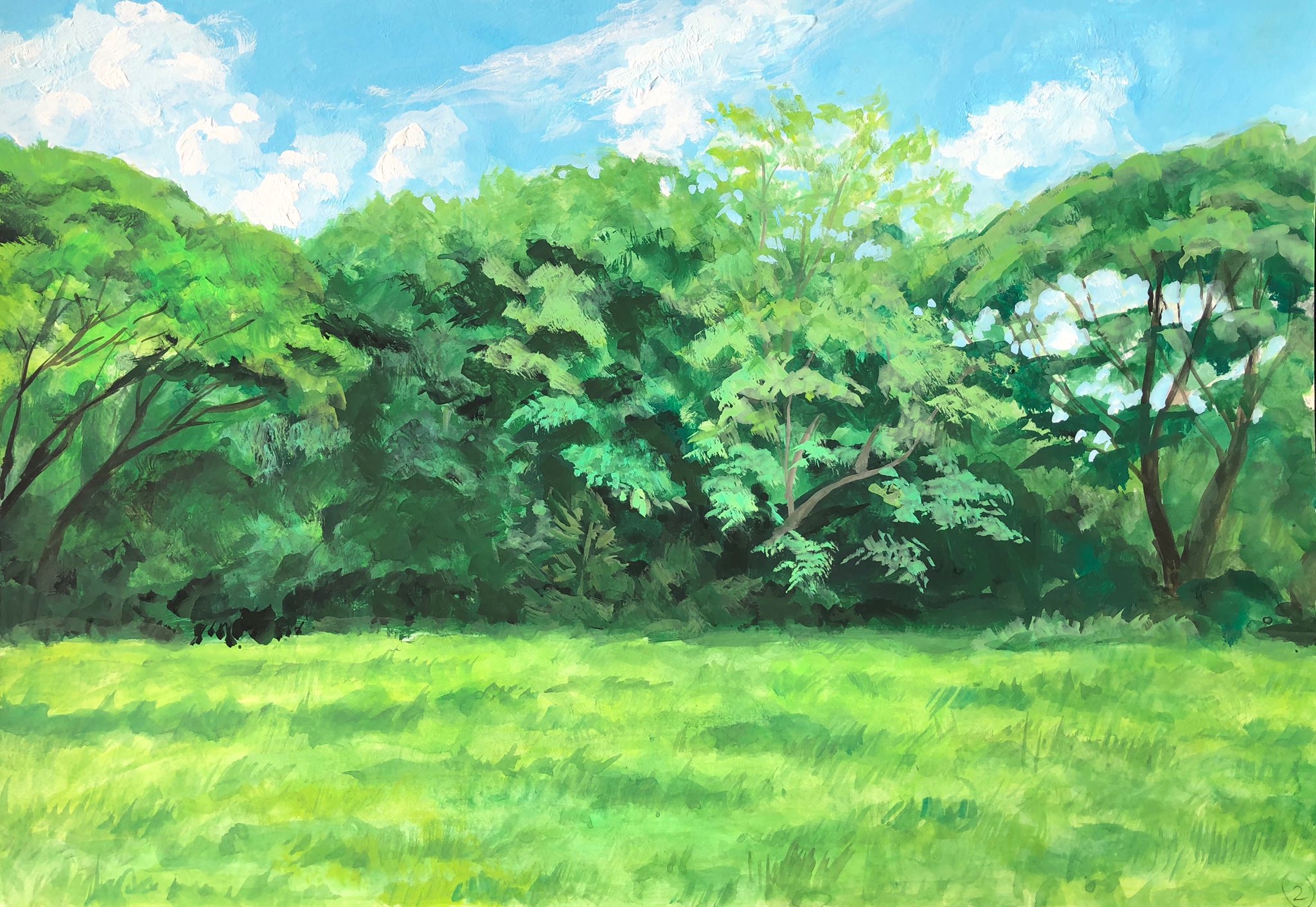絵画　小野踏青「緑の風景」 絵画小野踏青「緑の風景」