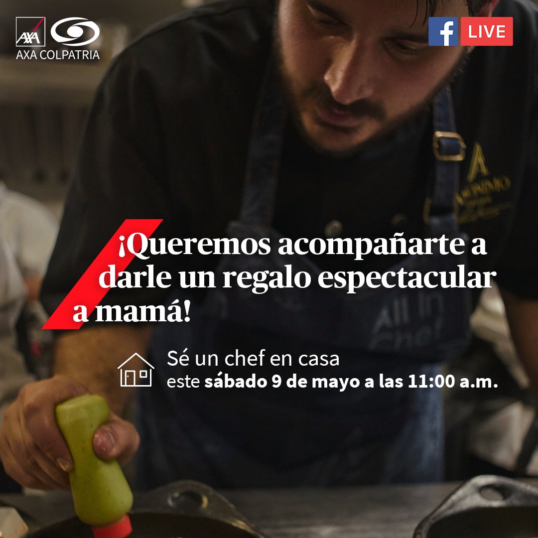 AXACOLPATRIA's tweet photo. Reunámonos para preparar una deliciosa receta y celebrar el #DíaDeLaMadre ❤. Invitado especial Federico Martínez – Ganador de MasterChef #MomentosAXACOLPATRIA 

Te invitamos a conectarte el sábado 9 de mayo a las 11:00 a.m. desde nuestro Facebook. https://t.co/b7jLKKYoeZ