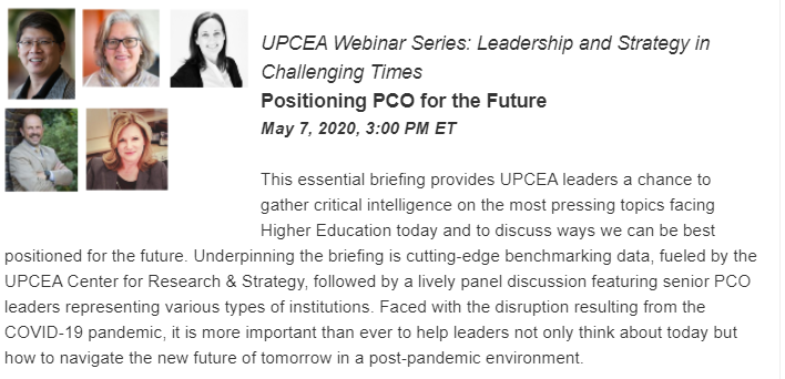 Giddy - Participating in a 2nd UPCEA (University Professional and Continuing Education Association) webinar tomorrow.  Joining colleagues from across the country discussing the most pressing Higher Education topics.   Join us -  upcea.edu/events/?_zs=6w… #onlineeducation