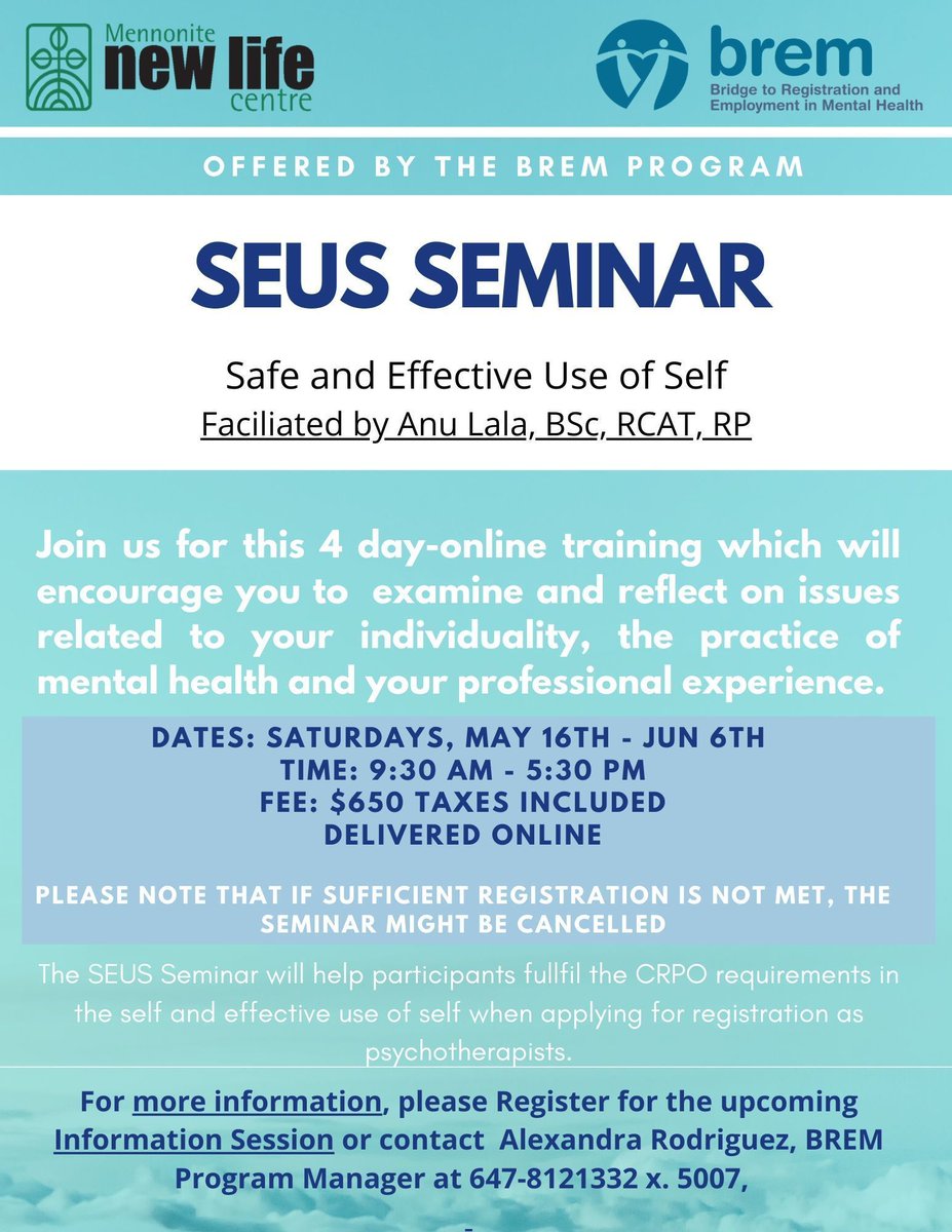 Join BREM for a Safe &amp; Effective Use of Self online course for mental health professionals that helps fulfill full <a href="/crpontario/">College of Registered Psychotherapists of Ontario</a> requirements in just 4 days. Run by a highly experienced RP, it's fun, engaging &amp; worth every minute. #SEUS #onlinelearning More: buff.ly/2WejnKh