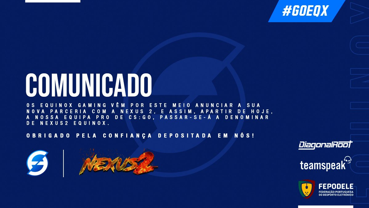 EquinoxGamingPT's tweet photo. #Comunicado
#GOEQX🌀 | #VAMOSCOMTUDO | #DiagonalRoot | @teamspeak | @fepodele | #nexus2 https://t.co/c0G2z1NGe9