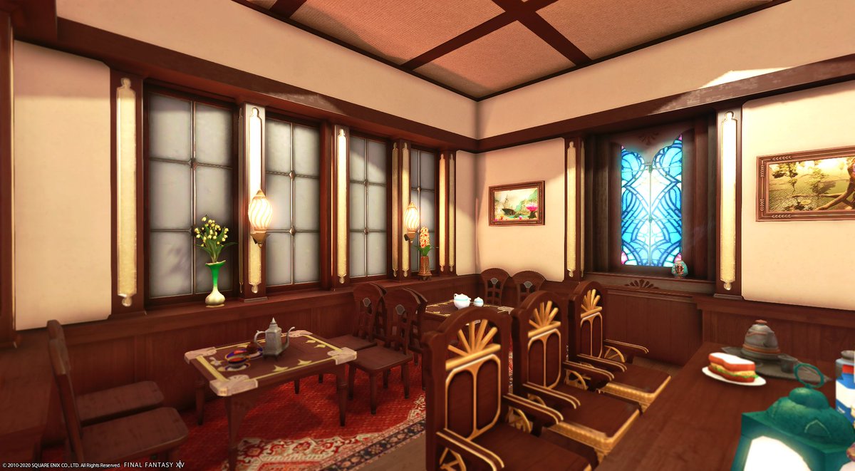 Lia Grassland レトロな喫茶店をハウジングでつくりました グラン コスモスパーティションが安かったので 装飾柱としてたくさん使ってみました Mana Ixion Labender Beds 19 32 Ffxivhousing Ffxiv Ffxivss Ff14ハウジング Ff14 T Co