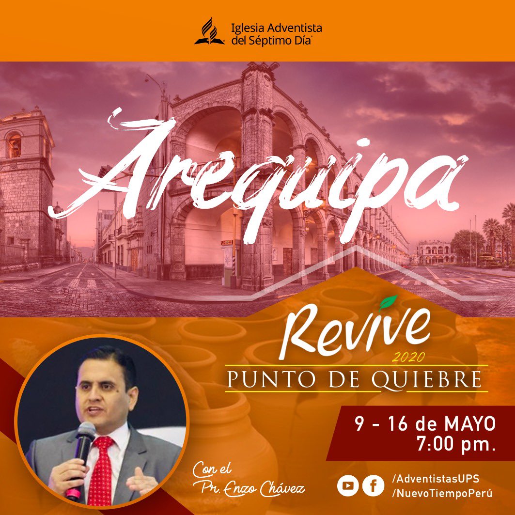 AdventistaAPSur's tweet photo. #Arequipa se prepara para disfrutar de una semana especial #Revive2020 #PuntoDeQuiebre @AdventistasUPS https://t.co/mMJcHdy2Cu
