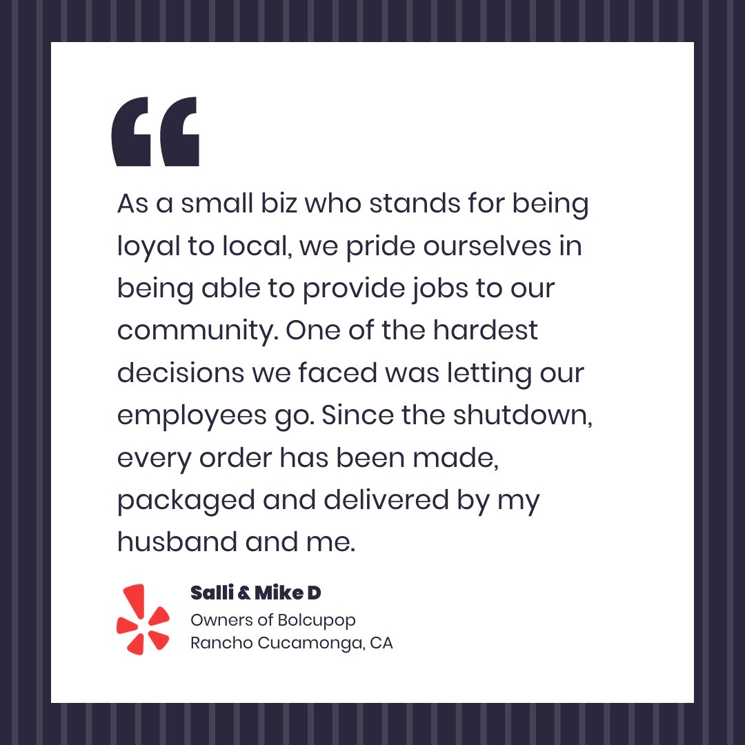 IEYelp's tweet photo. Meet Salli &amp; Mike, the owners of Bolcupop in Rancho. We asked how COVID-19 has changed their business...this was their response! #MeetTheOwner 📷: @bolcupop https://t.co/VKrjc1mapc