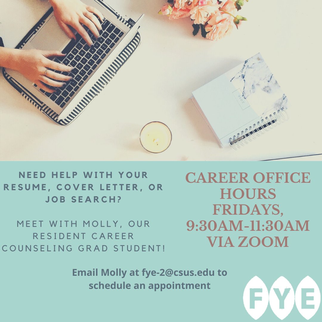 Looking for help with your resume, cover letter, or finding a job💼👔📝? Sign up for a meeting with our Resident Career Counseling Grad Student today! Molly is in her second year of her Masters in Career Counseling and would love to help! #sacstatefye #sacstate #getthatjob