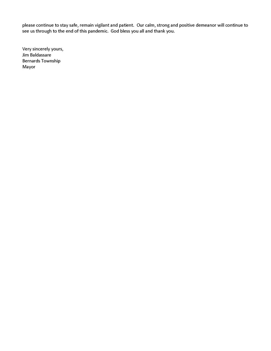 MAYOR JAMES BALDASSARE'S LETTER TO THE RESIDENTS - MAY 6, 2020